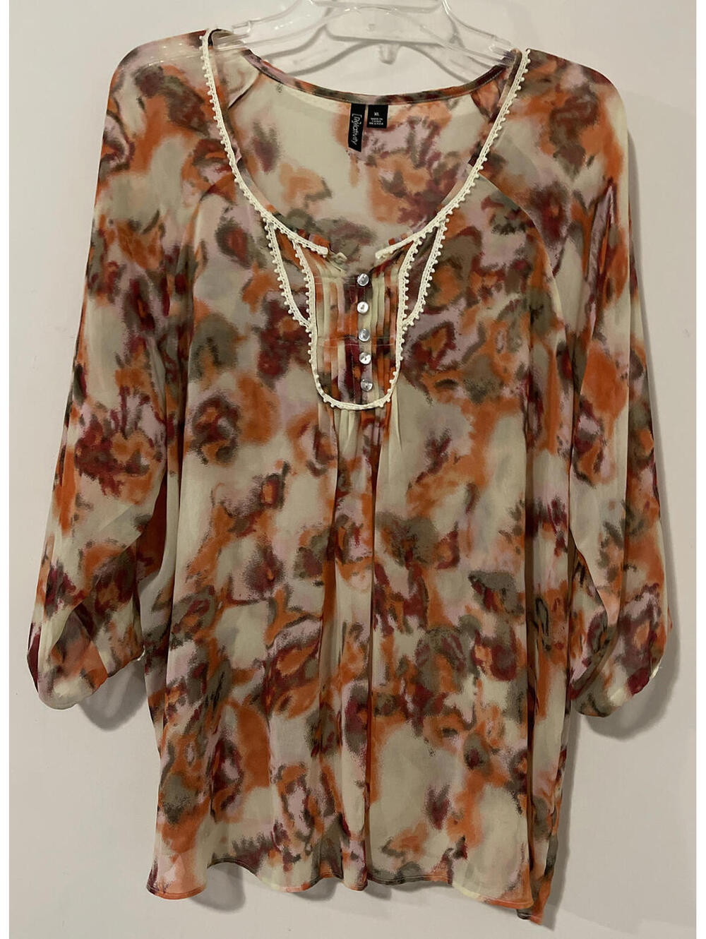 Relativity Womens XL Colorful Sheer Oversized 3/4-Sleeved Blouse! A2514